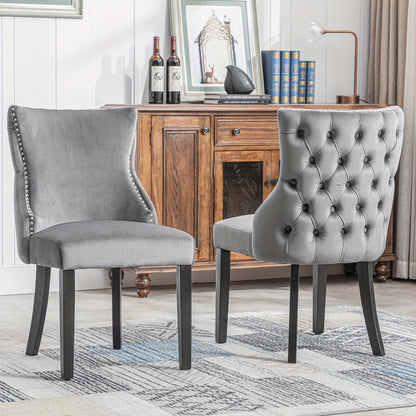 Dining Chair, Four-Legged Chair, Grey Velvet Dining Chair with Button Stitching for Absolute Comfort, Grey, Two Pieces, 50*45*91 Cm