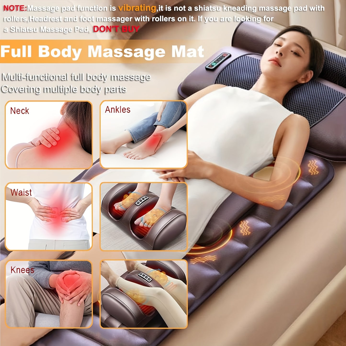 Massagekussen – Massagekussen Elektrisch – Nekmassage Apparaat – Shiatsu Massagekussen – Massage Mat Volledig Lichaam – 9 Massagemodi & 9 Snelheidsstanden – Afneembaar Nekkussen & Verwarmingsfunctie
