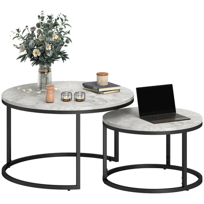 Bijzettafel – Bijzettafels – Salontafel – Sidetable – Banktafel – Industrieel Design – Metalen Frame – Betonlook – Set Van 2 Ronde Tafels