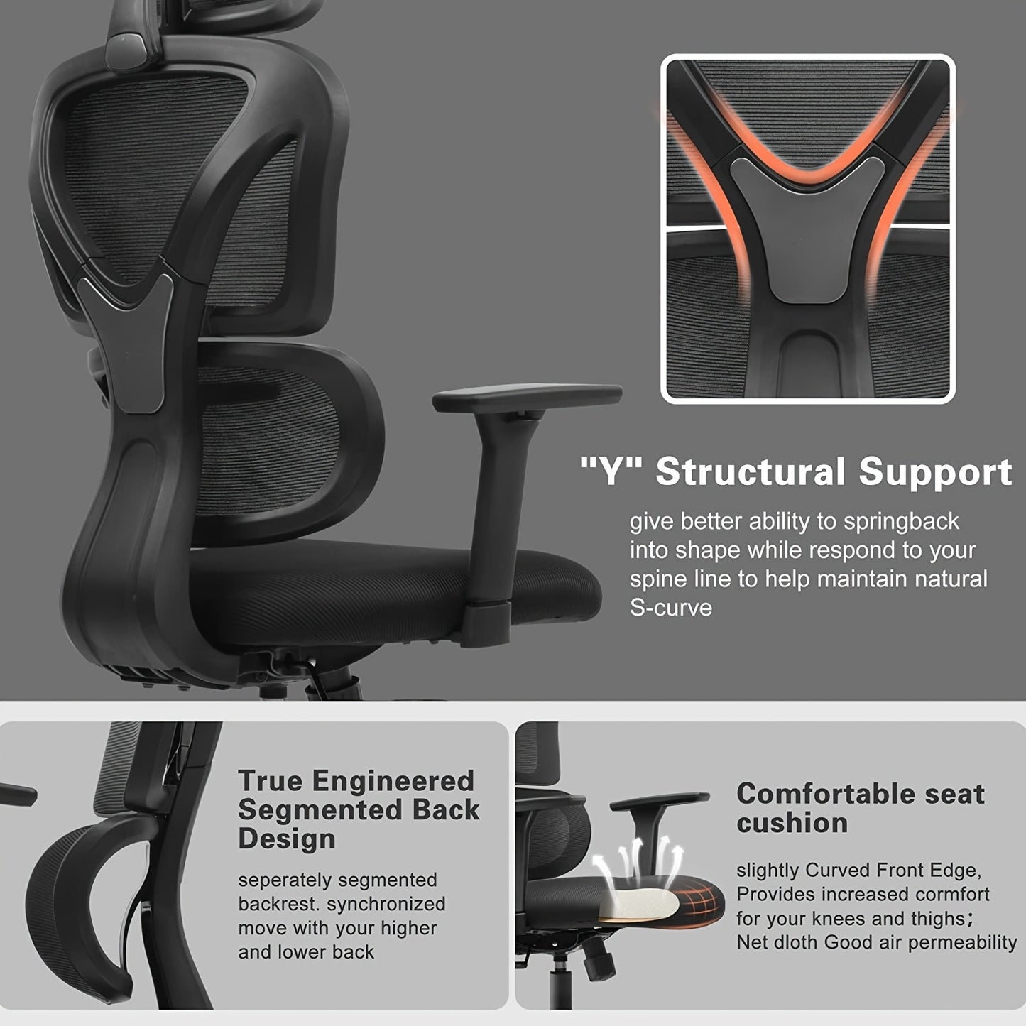 Ergonomische Bureaustoel – Bureaustoel Draaistoel Kantoorstoel Werkstoel Gamingstoel – Zwart – 360° Draaifunctie – Verstelbare Hoogte en Kantelbare Rugleuning