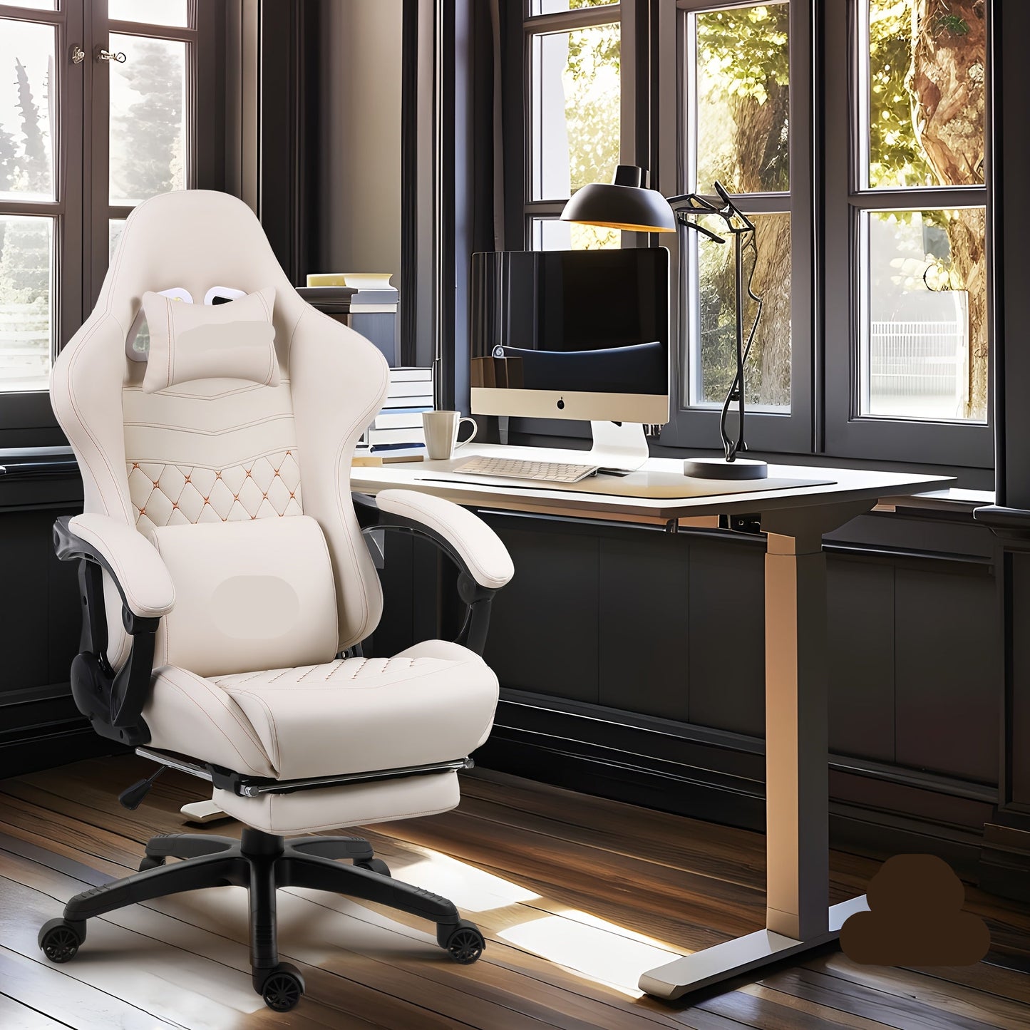 Ergonomische Bureaustoel – Gaming Stoel – Comfortabele Werkstoel – Retro Racingstijl – Verstelbare Zithoogte – 360 Graden Draaifunctie - Wit