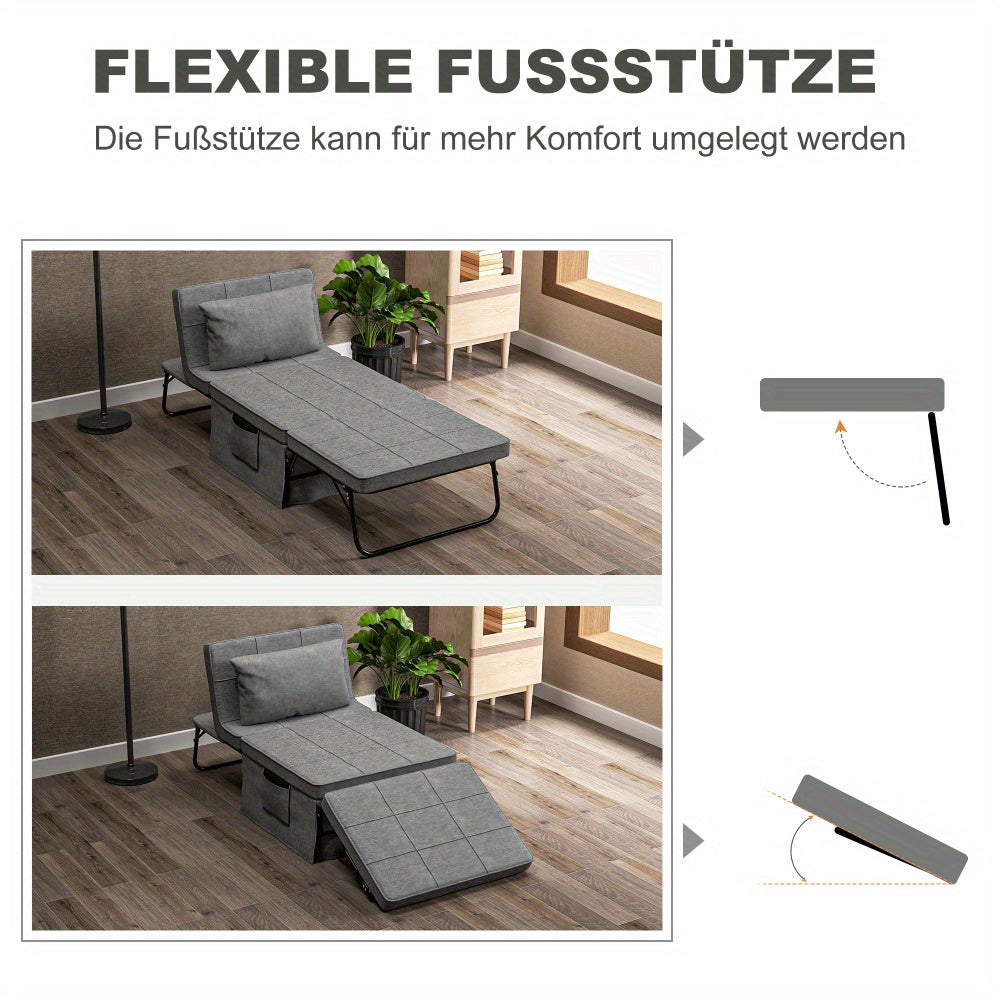 Integral Folding Bed - Space-Saving Multi-Functional Single Bed with 5-Level Height Adjustment (from Ottoman to Guest Bed), Heavy-Duty Steel Frame, Converts to Armchair/Ottoman, No Assembly Tools Needed - Ideal for Small Apar