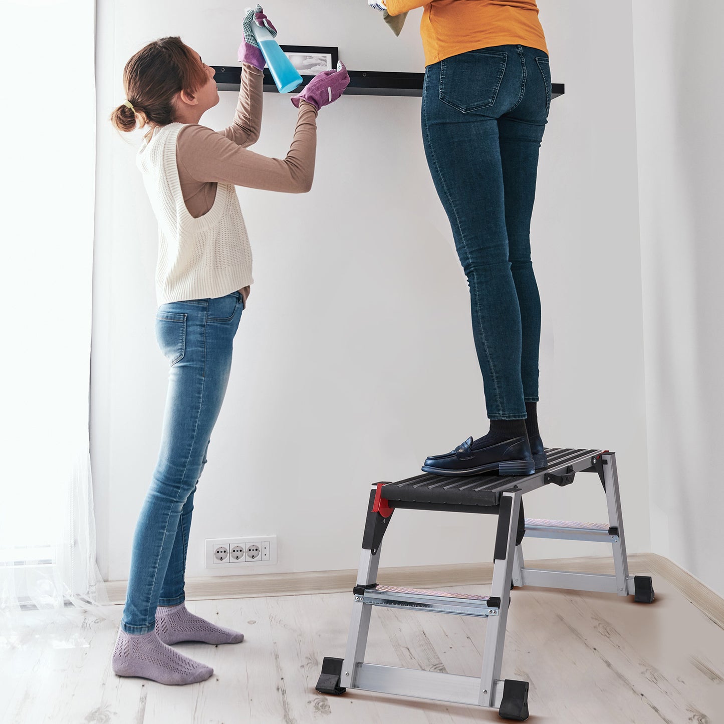 Werksteiger – Werkplatform – Inklapbare Ladder – Rolsteiger – Kamersteiger – Aluminium – Draagkracht 300 kg – Antislip & Inclapbaar