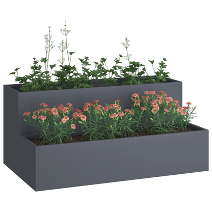 Fioriera da Giardino a Due Livelli 100x60x45cm Antracite Plastica, Black Plant Pot, Pond, Pot Plant Large, Small Pot, Plane Big Pot, Balcony Planter, Patio Decoration, Geometric Planter, Sleek Garden Pot, Durable Plastic, Wea