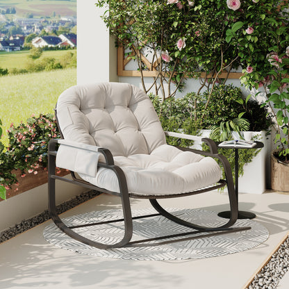 Schommelstoel – Relaxstoel – Verzorgingsstoel – Rieten Schommelstoel – Loungestoel – Beige Kleur – Ergonomisch Ontwerp – 89,5 x 94,5 x 93,5 cm