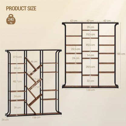 Bookshelf, 3 Columns 6 Tier Tree-Shaped Bookcase, 17 Compartments Open Independent Shelves, for Home Office, Bedroom, Living Room, 24 X 156 X 180cm