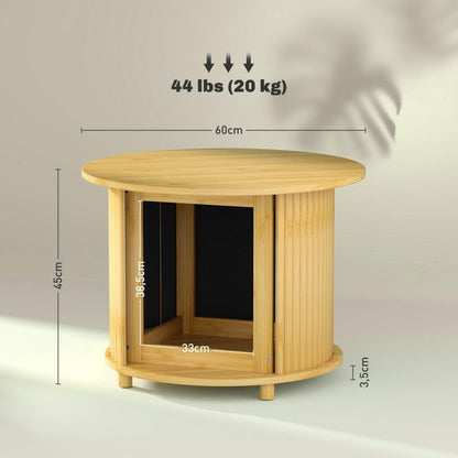 Ronde Bijzettafel – Salontafel – Tafel Met Opbergruimte – Sofa Tafeltje – Schuifdeur Kastje – Bamboe Materiaal – Weerbestendig Design 60x45 cm