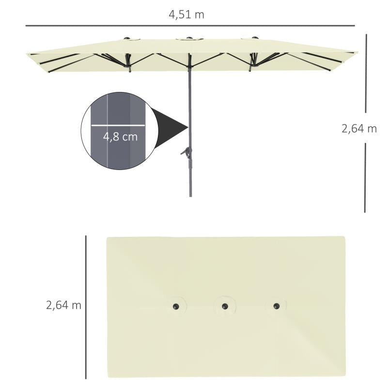 Parasol – Dubbele Parasol – Balkonparasol – Tuinparasol – Zonnescherm – UV50+ Bescherming – Windproof Aluminium Frame – Crank Mechanisme – 451x264 cm – Crèmekleurig