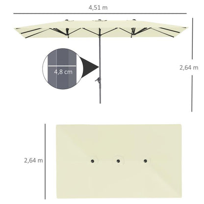 Parasol – Dubbele Parasol – Balkonparasol – Tuinparasol – Zonnescherm – UV50+ Bescherming – Windproof Aluminium Frame – Crank Mechanisme – 451x264 cm – Crèmekleurig