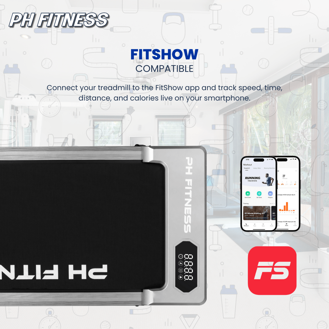Loopband – Treadmill – Wandelloper – Fitnessapparaat – Joggingpad – Compact Lichtgewicht Ontwerp – Stille 1,3PK Motor – Draadloze Afstandsbediening – Bluetooth FitShow App – Handmatige Hellingshoek – 120 Kg Maximaal Gewicht – Grijs