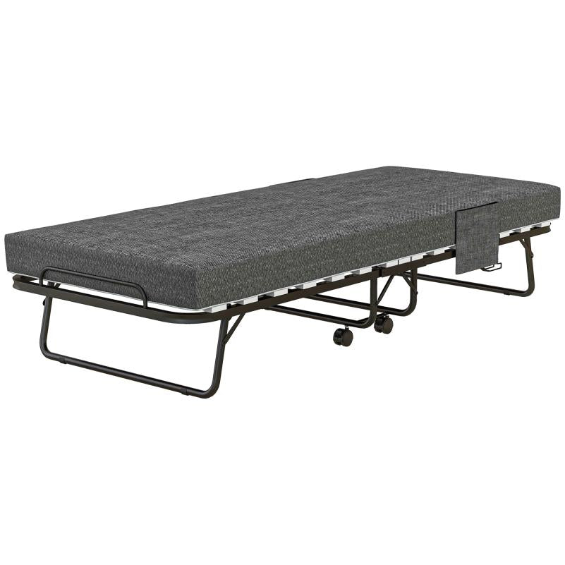 Opklapbed – Vouwbed – Logeerbed – Slaapbank – Bedbank – Donkergrijs – Met Zijvak – 10 cm Dik Matras – Ruimtebesparend Design