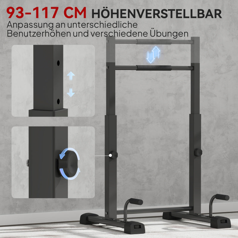 Dip Station – Dip Bars – Parallette – Push-Up Station – Krachtstation – Verstelbare Hoogte 93-117 cm – Stalen 5x5 cm Frame Met 540 kg Draagvermogen