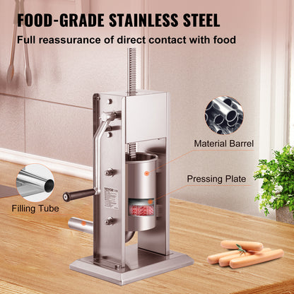 Worstenmaker – Worstenvuller – Worstvuller – Worstmachine – Sausage Stuffer – RVS 3L Capaciteit – Dubbele Luchtafgifteventielen