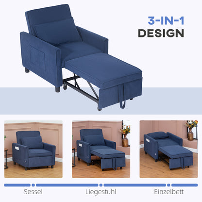 Ligstoel – Slaapstoel – Relaxfauteuil – Ligbed – Opvouwbare Tuinstoel – 3-in-1 Met Verstelbare Rugleuning – Stevig Eucalyptus Hout Met Wieltjes – Blauw