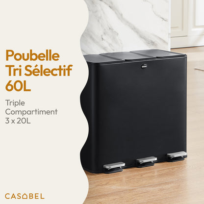 Prullenbak – Afvalbak – Afvalemmer – Pedaalemmer – Afvalscheidingsprullenbak – 60 Liter – RVS Mat Anti-Fingerprint & Anti-Odour