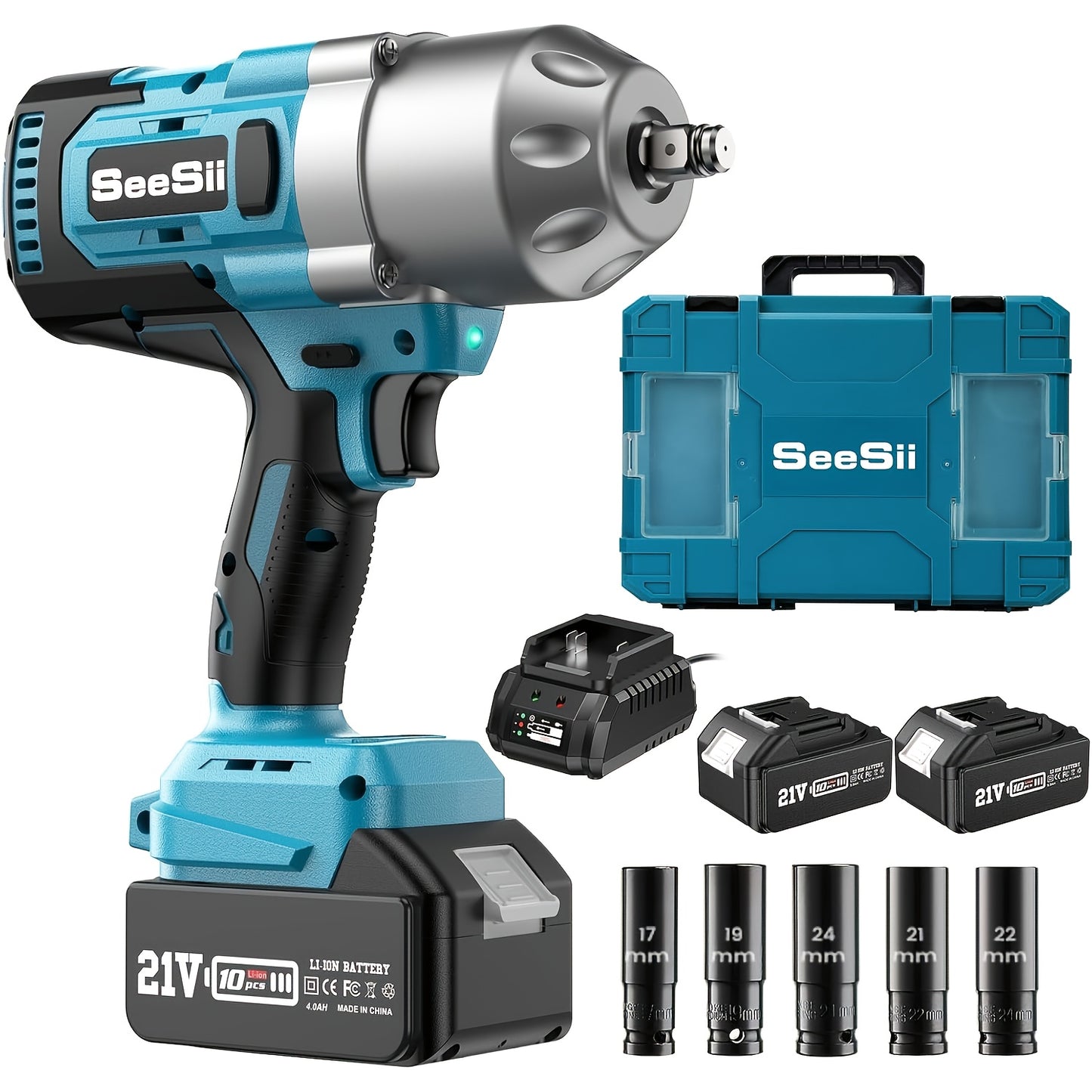 Slagmoersleutel – Slagschroevendraaier – Accu Slagmoersleutel – Impact Wrench – Elektrische Slagmoersleutel – 1300 Nm Koppel – 2x 4000 mAh Batterijen