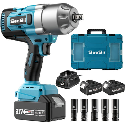 Slagmoersleutel – Slagschroevendraaier – Accu Slagmoersleutel – Impact Wrench – Elektrische Slagmoersleutel – 1300 Nm Koppel – 2x 4000 mAh Batterijen