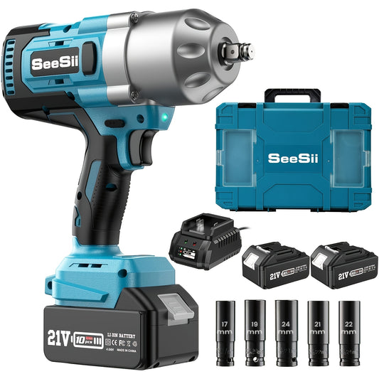 Slagmoersleutel – Slagschroevendraaier – Accu Slagmoersleutel – Impact Wrench – Elektrische Slagmoersleutel – 1300 Nm Koppel – 2x 4000 mAh Batterijen