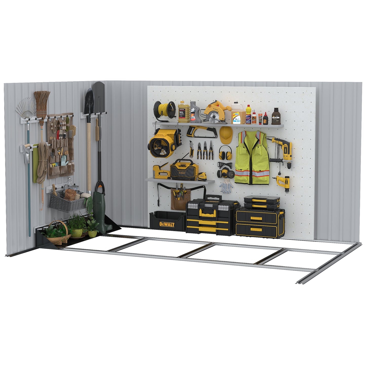 Outsunny Garden Shed 4.9m, Garden Cabin, Garden Storage, Dimensions 2.77L x 1.95W x 1.92H m, Sliding Door, Ventilation, Steel Sheet, Gray