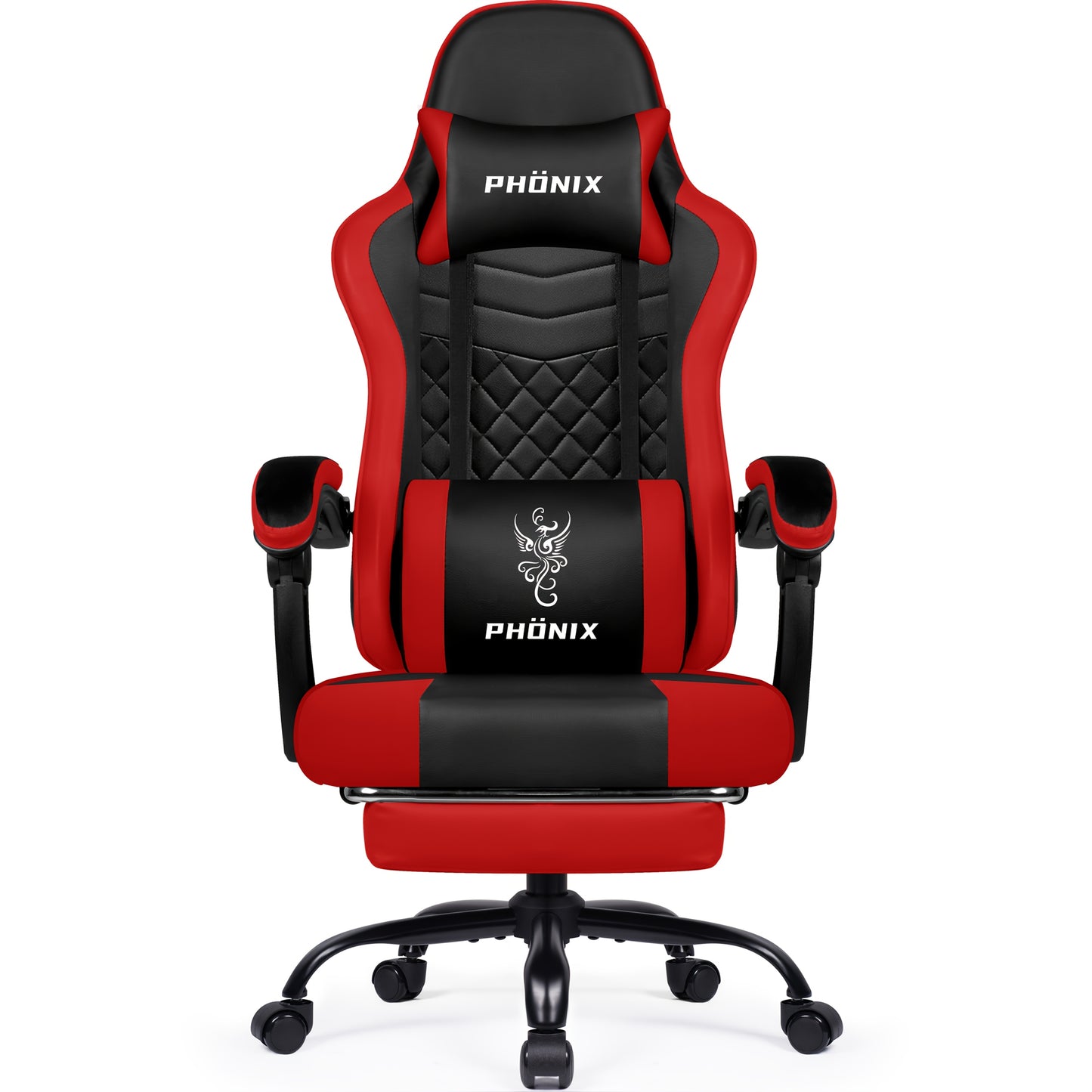 Gamingstoel – Gamestoel – Gaming Chair – Game Stoel – Bureaustoel – Ergonomisch – Verstelbare Rugleuning & Voetsteun – Memory Foam Kunstleer – Rood Phoenix Design