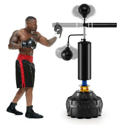 Bokszak – Staande Bokszak – Boksbal – Bokspaal – Kickboks Zak – Verstelbaar 168-201 cm – 360° Reflexstok met 2 Speedballs