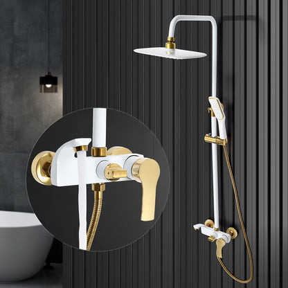Douchekopset – Doucheset – Regendouche – Handdouche – Douchesysteem – Gouden Afwerking – In Hoogte Verstelbaar – Drievoudige Waterafgifte