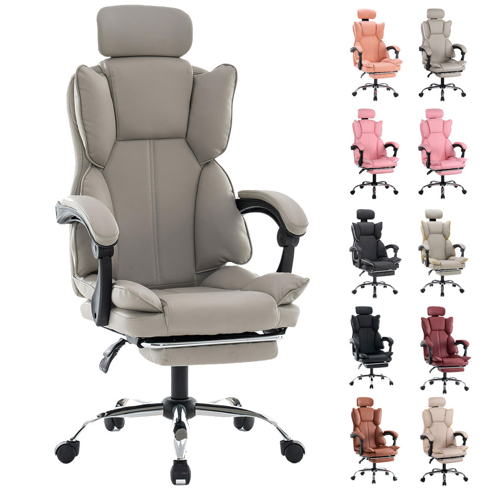 Ergonomische Gamingstoel – Bureaustoel – Gamelstoel – Werkstoel – Studiefauteuil – Verstelbare Zithoogte – PU Lederen Bekleding – Paars-Wit – Rugondersteuning – 5-Wielbasis Voor Tapijt