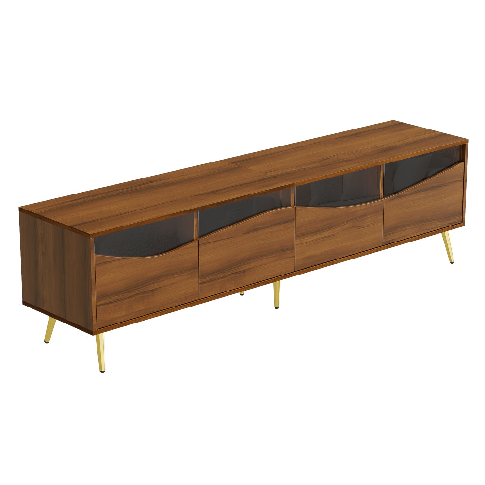TV Meubel – TV Kast – TV Dressoir – Media Console – Lowboard – Modern Design – Hoogwaardige Materialen – 180x40x50 cm – Gouden Metalen Poten – Glazen Front – Opbergruimte