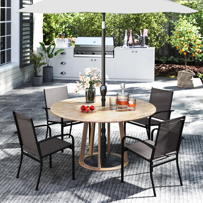 Stapelbare Stoelen – Tuinstoelen – Eetkamerstoelen – Balkonstoelen – Bureaustoelen – Metalen Frame – Ademend Kleurvast Stof – Hoog Rugleuning – Brede Zitting – Armleuningen – Set Van 4 – Grijs