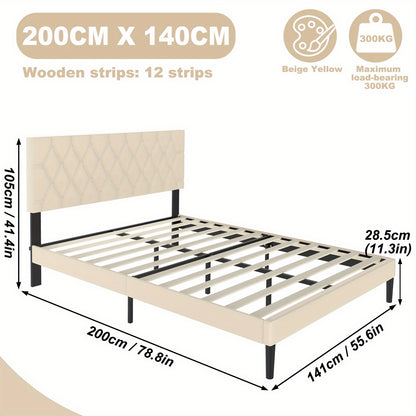 Bedframe – Bed – Bedframe Met Opbergruimte – Gestoffeerd Bed – Tweepersoonsbed – Beige Kunstleren Bekleding – Stevig MDF Metalen Frame – 160x200 cm
