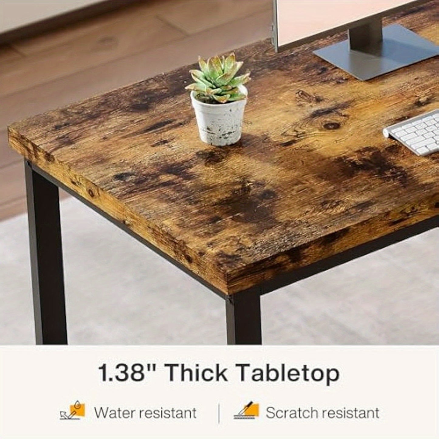 Bureau – Werkplek – Computertafel – Schrijftafel – Bureaublad – Extra Lang – Massief Houten Blad Met Stevig Metalen Frame