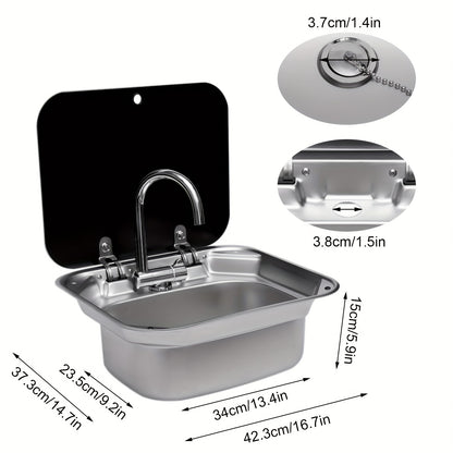 RVS Spoelbak – Inbouwspoelbak – Keukenspoelbak – Vaatwasbak – Spoelbakset – Compact Formaat – Duurzaam 316 RVS – Inklapbare Glasplaat – Inklapbare Kraan