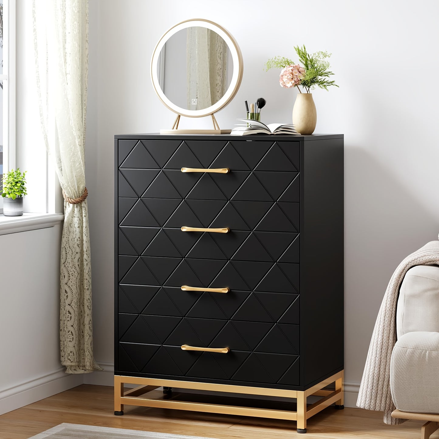Kommode – Ladekast – Opbergkast – Dressoir – Ladekasten – 4 Laden – MDF Hout – Zacht Sluitende Ladegeleiders – Anti-Kantelbeveiliging - Zwart