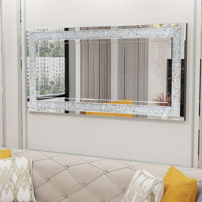 Grote Wandspiegel – Volledige Lengte Spiegel – Hangspiegel – Sierlijke Spiegel – Grote Kamer Spiegel – 120x60cm – Verzilverd Kristal Frame – Horizontaal en Verticaal Ophangbaar