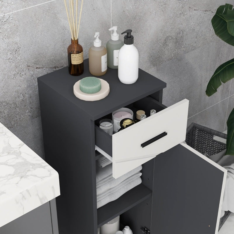 Badkamerkast – Opbergkast – Wastafelonderkast – Kolomkast – Spiegelkast – Compact 30x30x82 cm – Verstelbare Planken & Ladeklep – Wandmontage – Grijs – Ruimtebesparend & Duurzaam