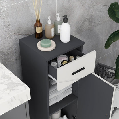 Badkamerkast – Opbergkast – Wastafelonderkast – Kolomkast – Spiegelkast – Compact 30x30x82 cm – Verstelbare Planken & Ladeklep – Wandmontage – Grijs – Ruimtebesparend & Duurzaam