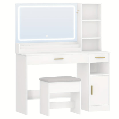 Kaptafel – Make-uptafel – Schminktisch – Toilettafel – Dressing Table – Wit – Grote Spiegel 69x50 cm – 2 Ruime Lades en Opbergvakken