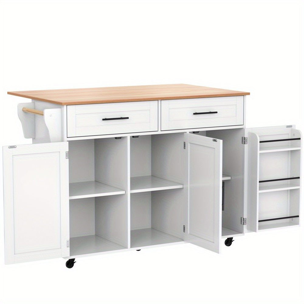 Dressoir – Sideboard – Buffet – Opbergkast – Woonkamerkast – Wit Modern Mobiel Meubel – Uitschuifbare Klaptafel – 4 Wieltjes & Veel Opbergruimte