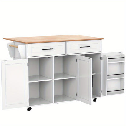 Dressoir – Sideboard – Buffet – Opbergkast – Woonkamerkast – Wit Modern Mobiel Meubel – Uitschuifbare Klaptafel – 4 Wieltjes & Veel Opbergruimte