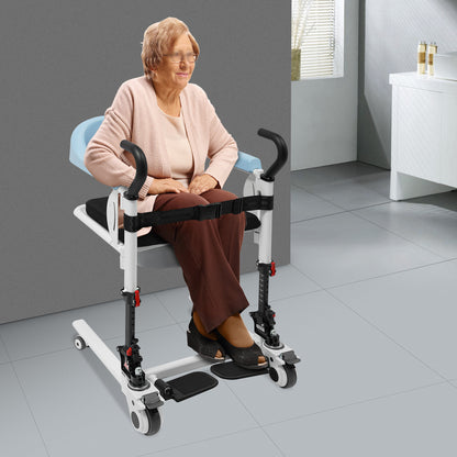 Transferstoel – Mobiliteitsstoel – Verplaatsstoel – Zorgstoel – Overplaatsstoel – Verstelbare Hoogte 8-standen – Inklapbaar Aluminiumframe met Veiligheidsriem