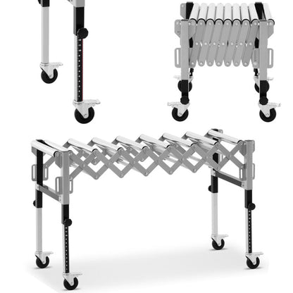 Roltafel – Rollentafel – Transporttafel – Werktafel – Verstelbare Tafel – Inklapbaar – 9 Stalen Rollen – Draagkracht 130 kg – 145x59x96 cm