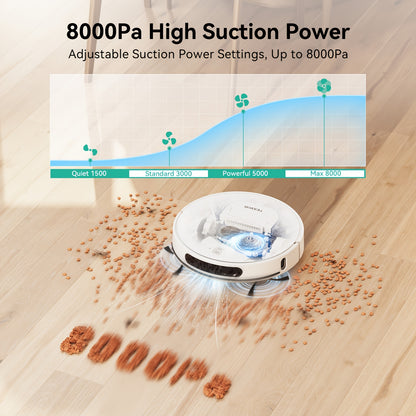 Robotstofzuiger – Robotstofzuiger met dweilfunctie – Automatische stofzuiger – Slimme schoonmaker – Dweilrobot – Wit – 6000 Pa zuigkracht – 3-in-1 laser navigatie