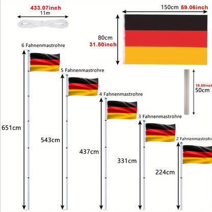 Aluminium Vlaggenstok – Vlaggenmast – Vlaggenpaal – Tuinvlaggenstok – Uitschuifbare Vlaggenstok – Met Duitse Vlag – Verstelbare Hoogte Tot 6,5 Meter – Weerbestendig Materiaal