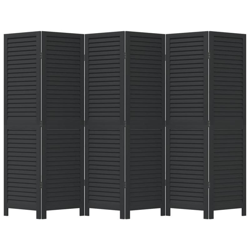 6-Panel Black Paulownia Wood Room Divider Screen - Sleek, Modern Design for Privacy in Offices, Bedrooms, Living Rooms