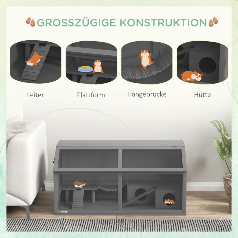 Small animal cage rodent cage, with accessories, fir wood, 100cm x 52cm x 50cm, grey, Pet Enclosure, Rodent Habitat, Wooden Cage, Natural Wood Design, Solid Wood Construction, Handcrafted Cage, Animal Enclosure, Small Pet Cag