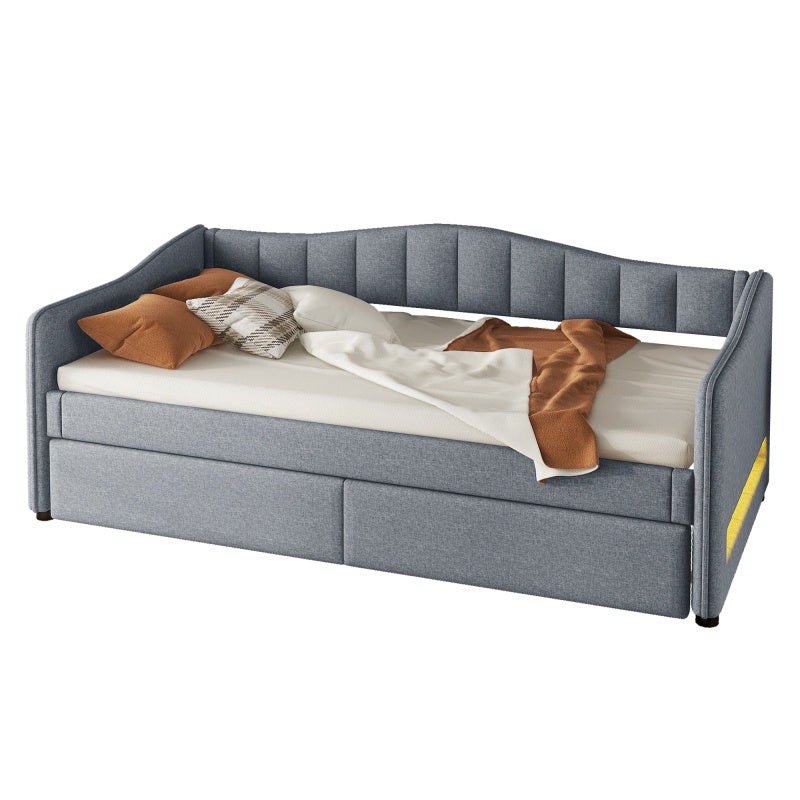 Bedbank – Slaapbank – Sofa Bed – Tagesbett – Eenpersoonsbed – Uittrekbaar Bed – Linnen Bekleding – 90x200 cm