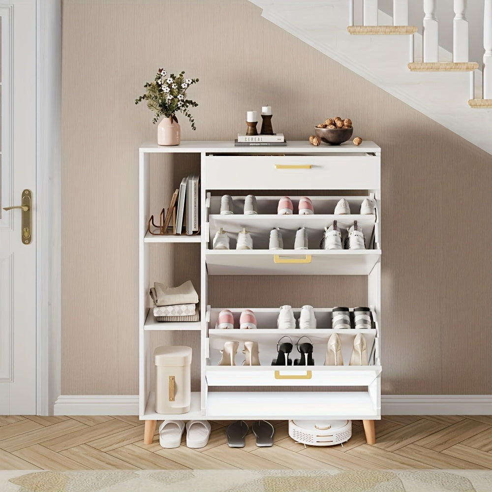 Schoenenkastje – Schoenenkast – Schoenenopberger – Schoenenrek – Halmeubel – Smal Design – 15 Paar Schoenen – Hardhouten Spaanplaat – Gouden Handgrepen