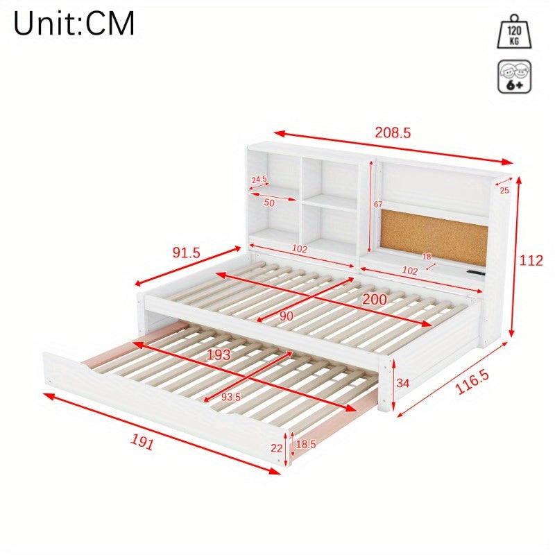 Slaapbank – Bedbank – Logeerbed – Sofa Bed – Bedbank Met Opbergruimte – Wit – Uitklapbaar – Met Duurzaam Metalen Frame – Geen Montage Nodig