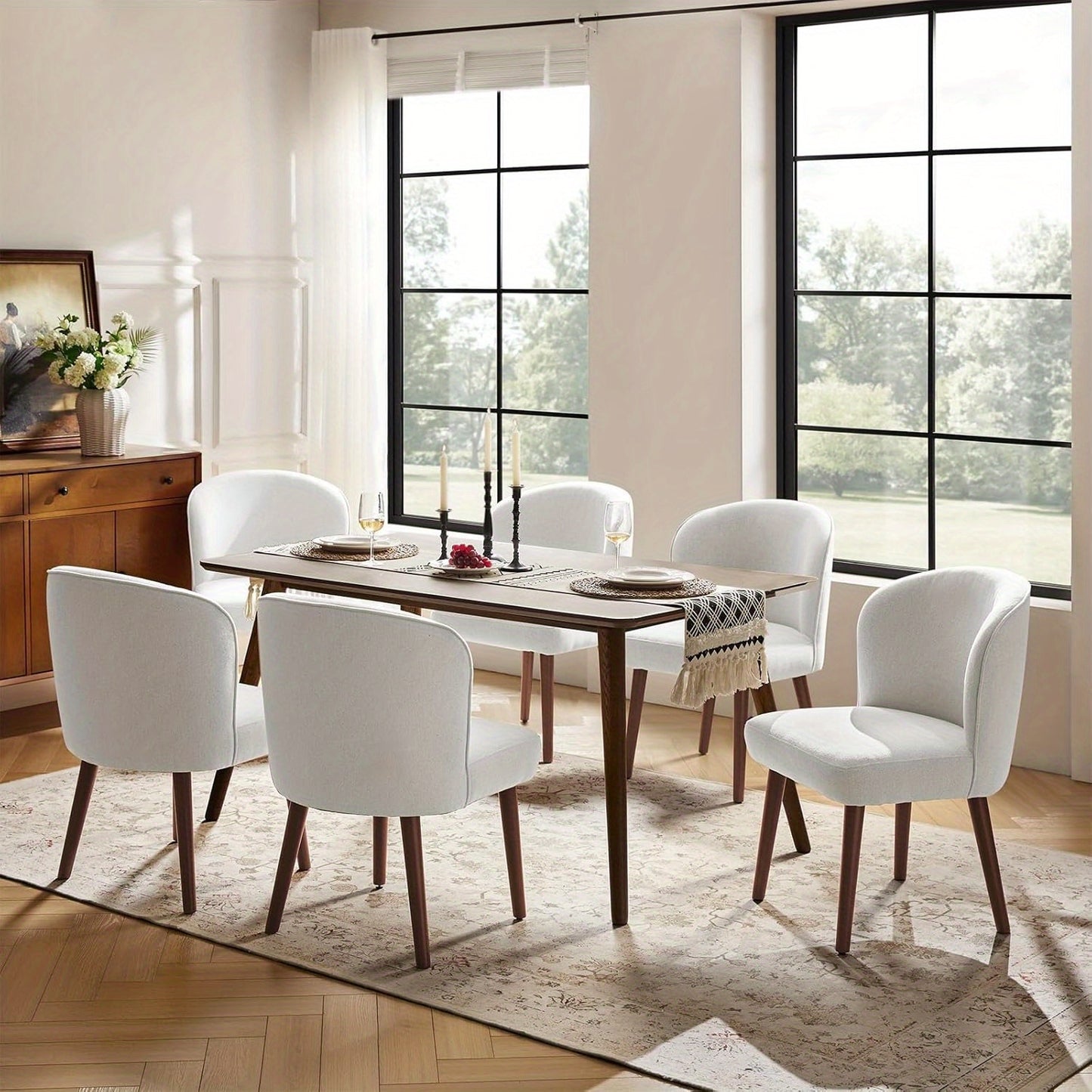 Eetkamerstoelen – Stoelen – Keukenstoelen – Design Stoelen – Witte Stoelen – Set Van 2 – Mid-Century Modern – Gebogen Rugleuning – Gestoffeerde Zitting – Massief Houten Poten