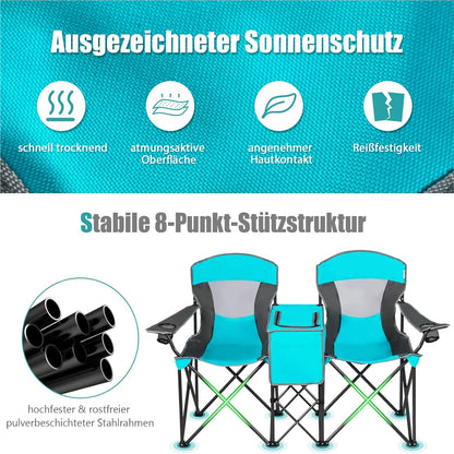 Campingstoel – Vouwstoel – Kampeerstoel – Visstoel – Outdoorstoel – Met Verstelbare Zonwering – Inclusief Koelbox & Tafel – Navy